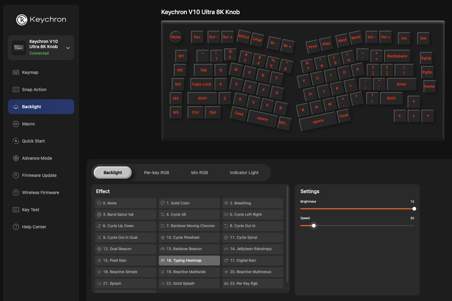 The Keychron Launcher Backlight configuration page